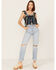 Band of the Free Women's Sleepless Nights Stripe Floral Print Ruffle Sleeveless Top, Navy, hi-res
