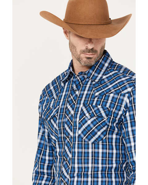 Image #2 - Wrangler Men's Plaid Print Long Sleeve Snap Western Shirt, Blue, hi-res