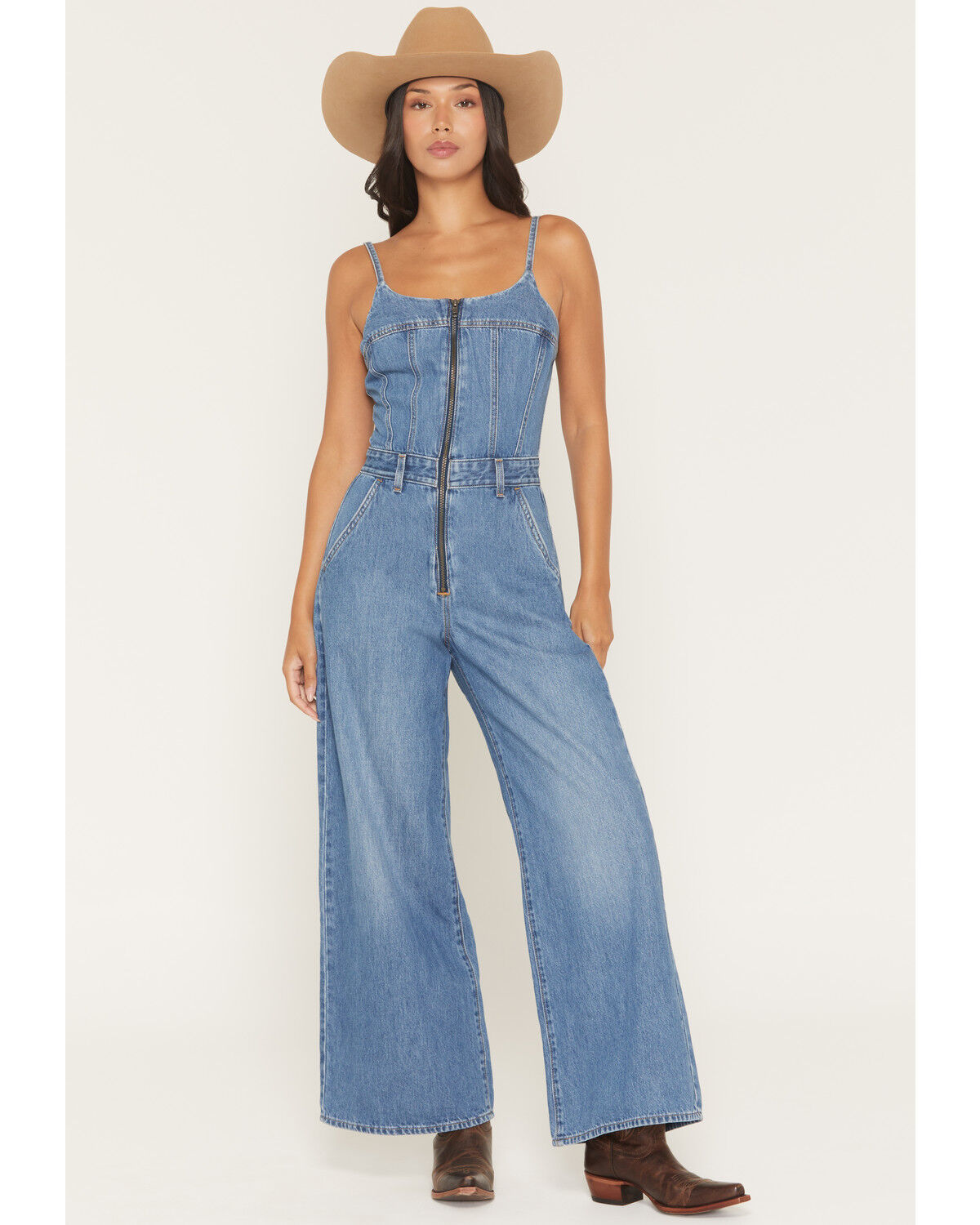 Image #1 - Levi's Women's Bustier Light Wash Sleeveless Wide Leg Denim Jumpsuit, Light Wash, hi-res