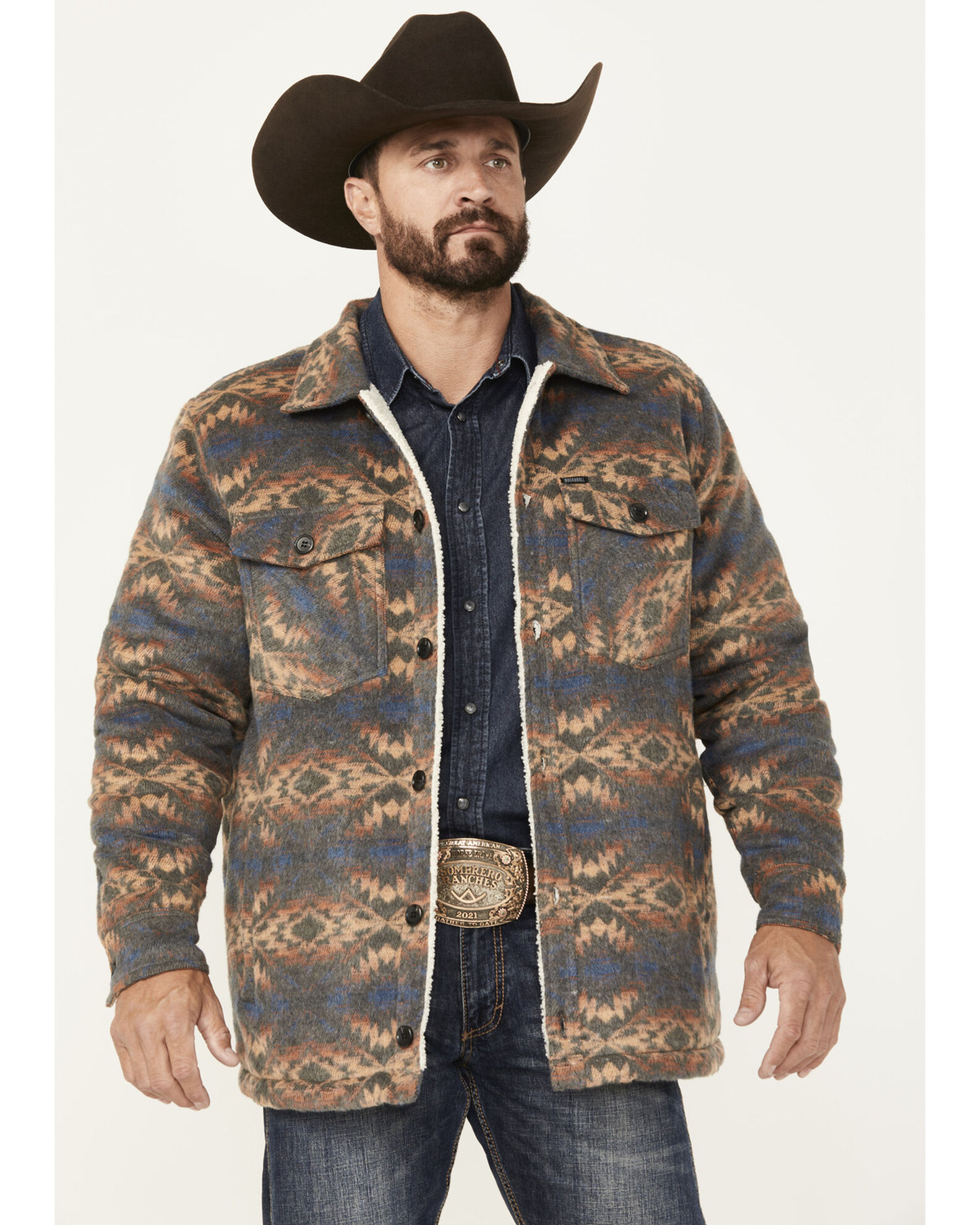 Rock Roll Denim Men s Southwestern Sherpa Lined Shirt Jacket Sheplers