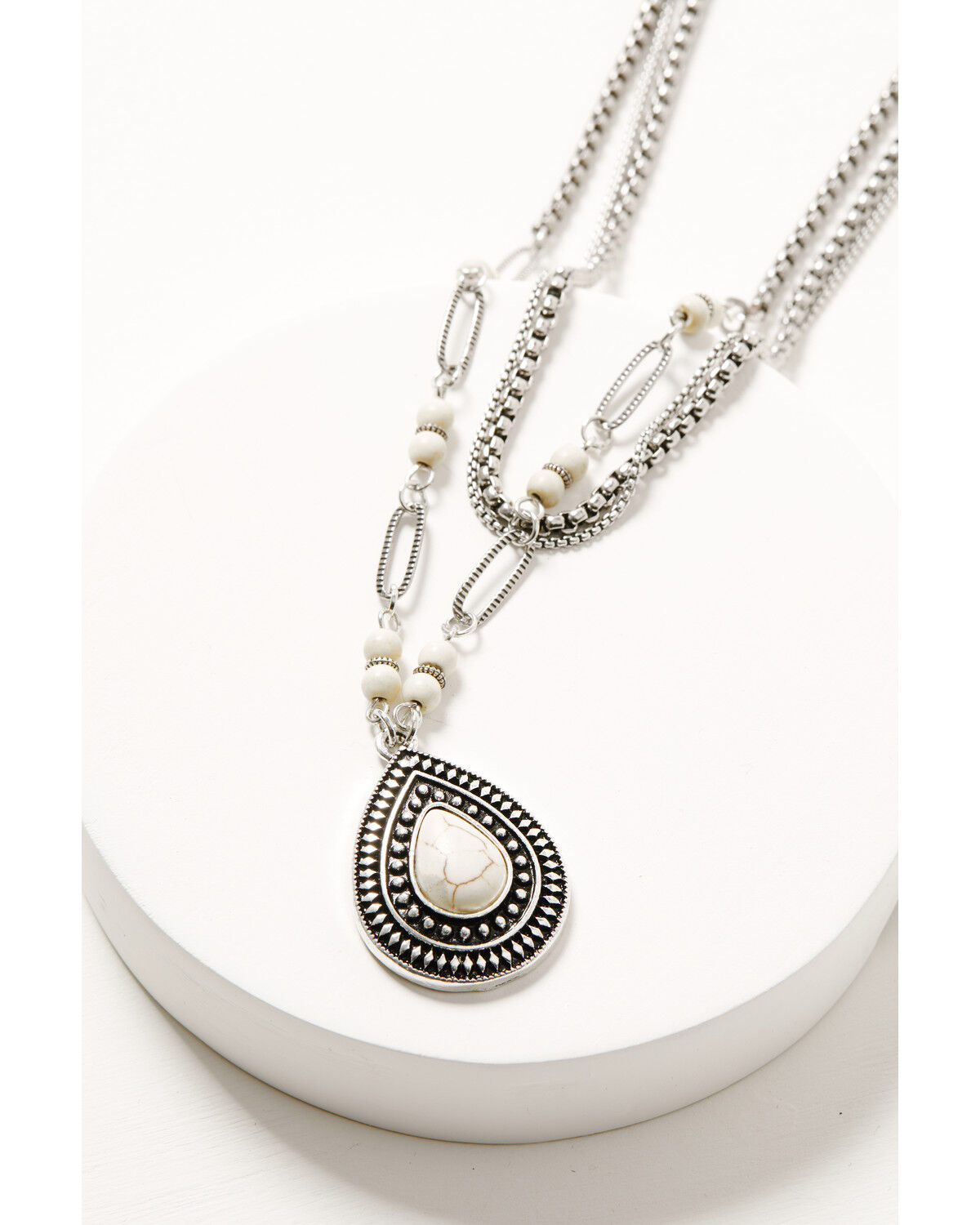 Image #1 - Shyanne Women's White Stone Teardrop Layered Necklace, White, hi-res