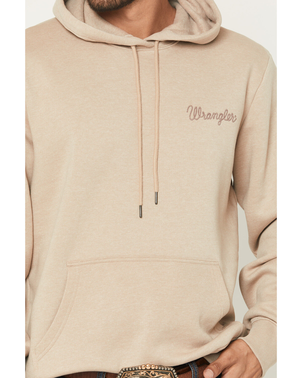 Image #3 - Wrangler Men's Logo Graphic Hooded Sweatshirt, Tan, hi-res