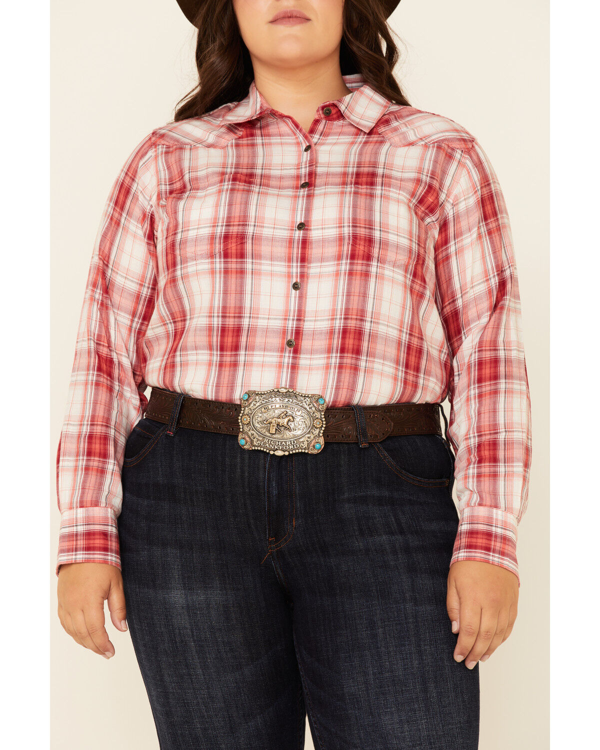 Image #3 - Ariat Women's Billie Jean Plaid Long Sleeve Western Core Shirt - Plus, Red, hi-res