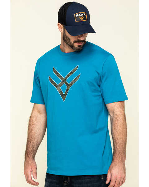 Image #3 - Hawx Men's Teal Fractal Camo Logo Graphic Work T-Shirt , Teal, hi-res
