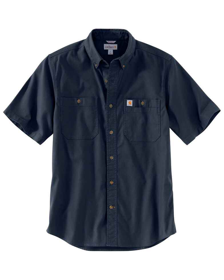 Carhartt Men's Navy Rugged Flex Rigby Short Sleeve Work Shirt - Tall , Navy, hi-res