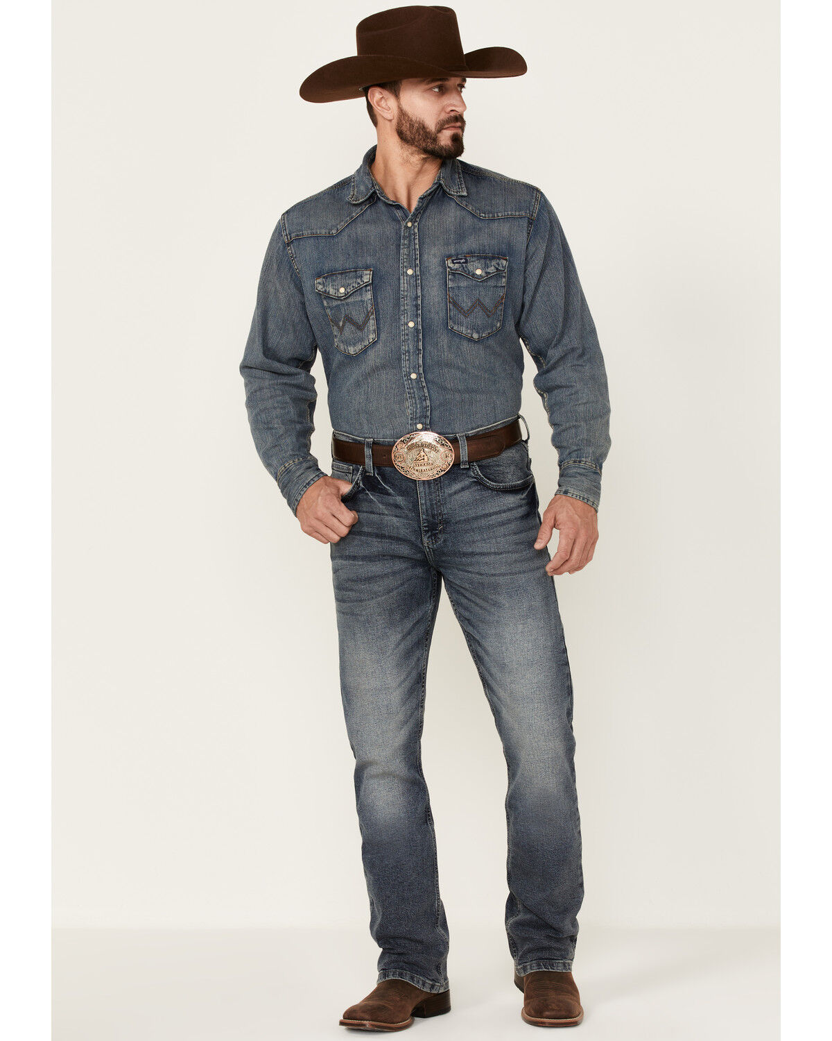 Image #1 - Wrangler 20X Men's No.42 Cayuse Medium Wash Stretch Slim Bootcut Jeans, , hi-res