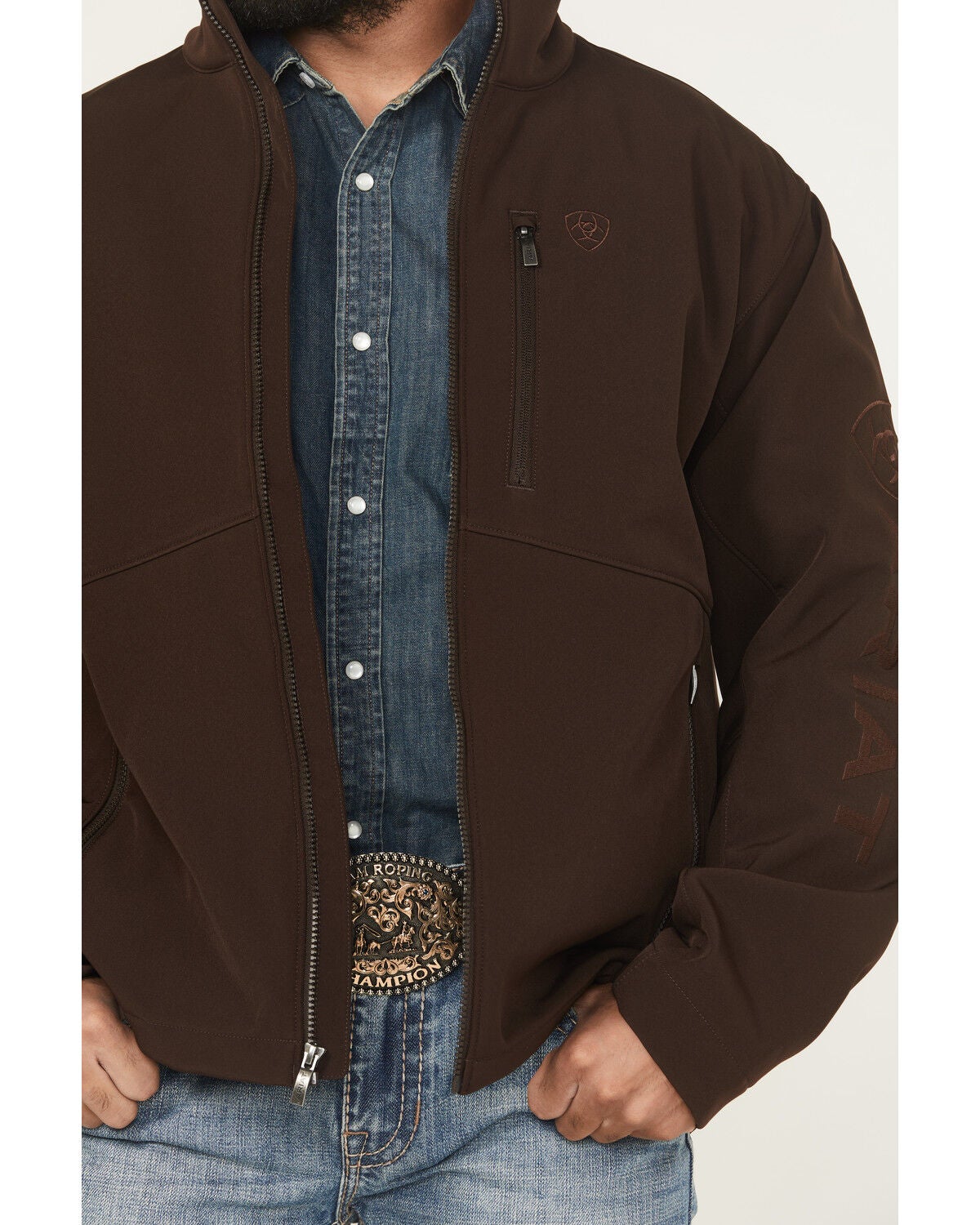 Image #3 - Ariat Men's Solid Concealed Carry Softshell Jacket - Tall, Chocolate, hi-res