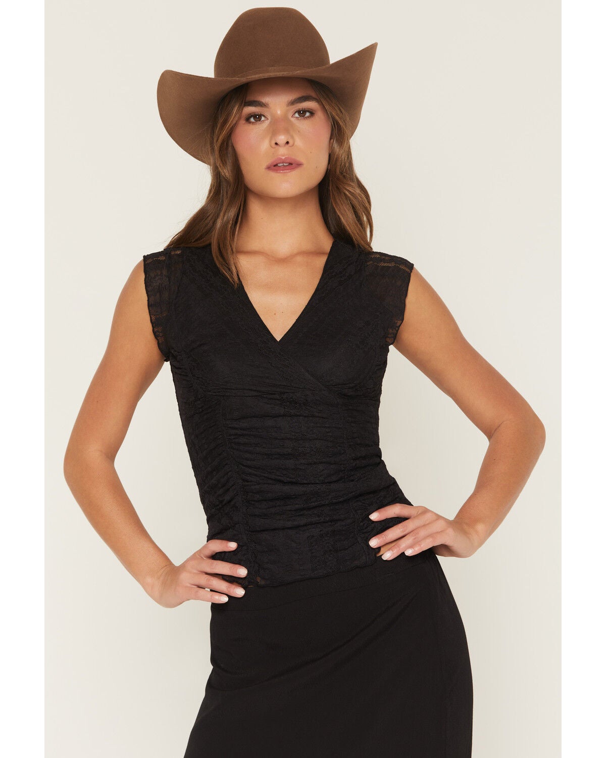 Image #1 - Shyanne Women's Lizlane Lace Short Sleeve Shirt, Black, hi-res