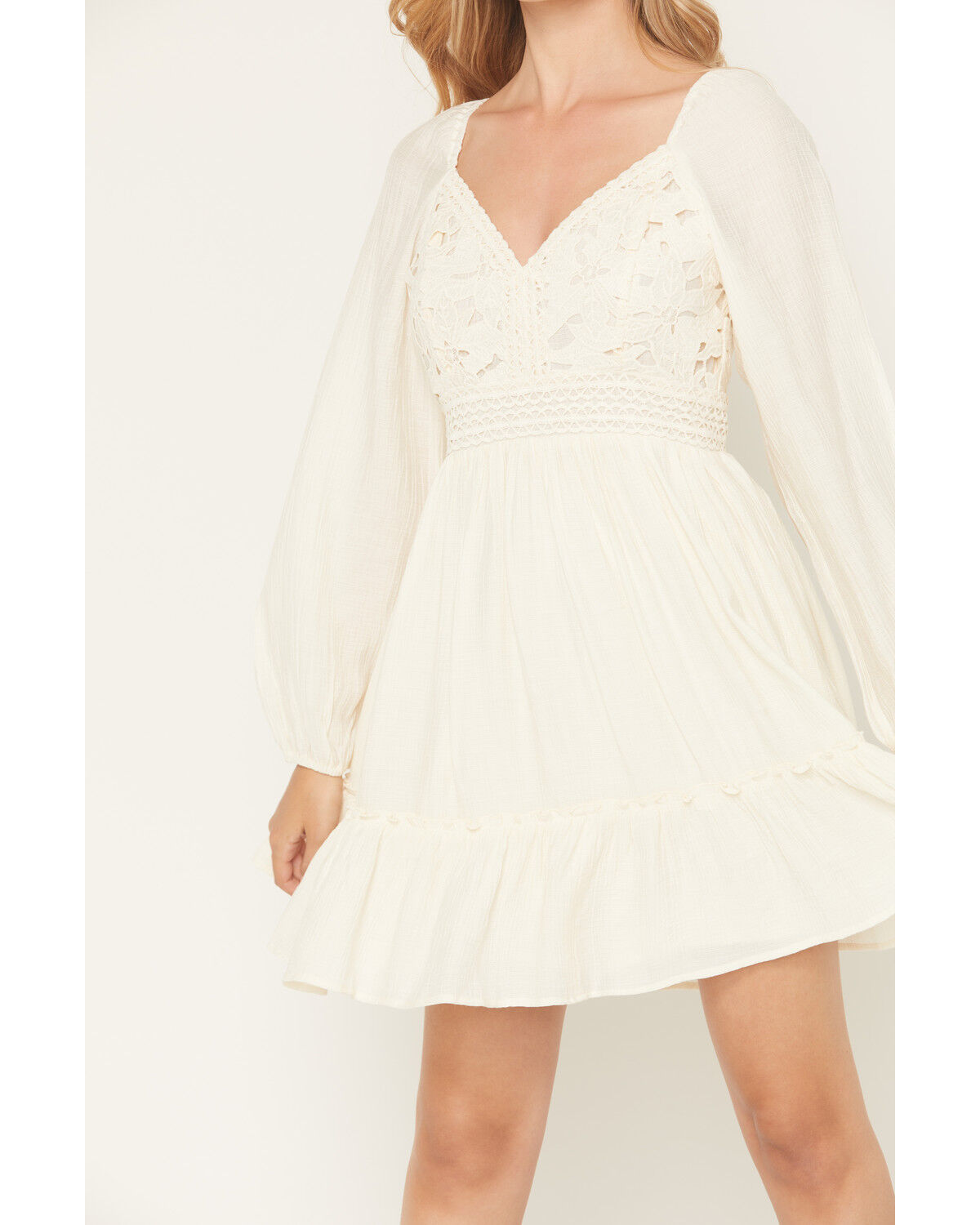 Image #3 - Shyanne Women's Crochet Lace Long Sleeve Mini Dress, Cream, hi-res