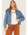 Wrangler Women's Light Wash Denim Sherpa Collar Western Jacket, Blue, hi-res