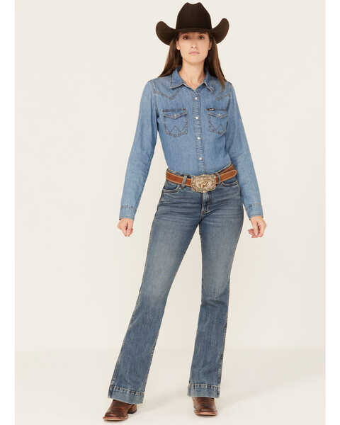 Wrangler Retro Women's Medium Wash High Rise Stretch Trouser Jeans , Medium Wash, hi-res