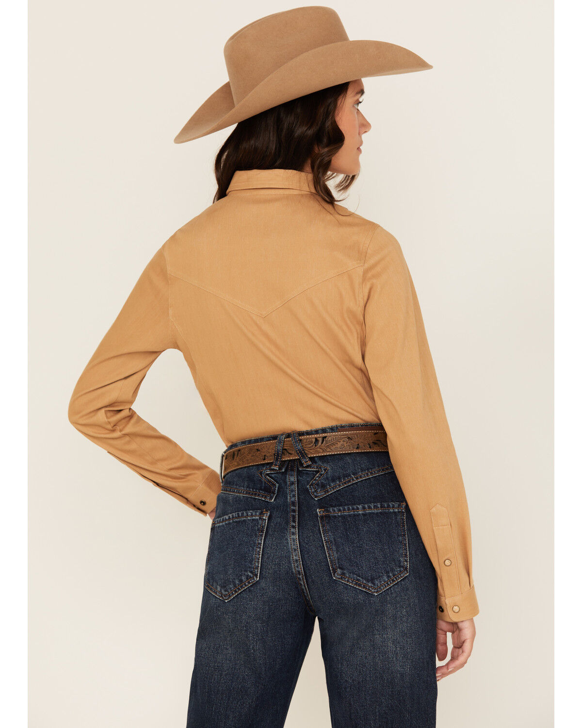 Image #5 - Outback Trading Co Women's Solid Knit Long Sleeve Snap Western Shirt, Tan, hi-res