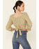 Beyond The Radar Women's Gingham Print Tie Back Crop Top, Olive, hi-res