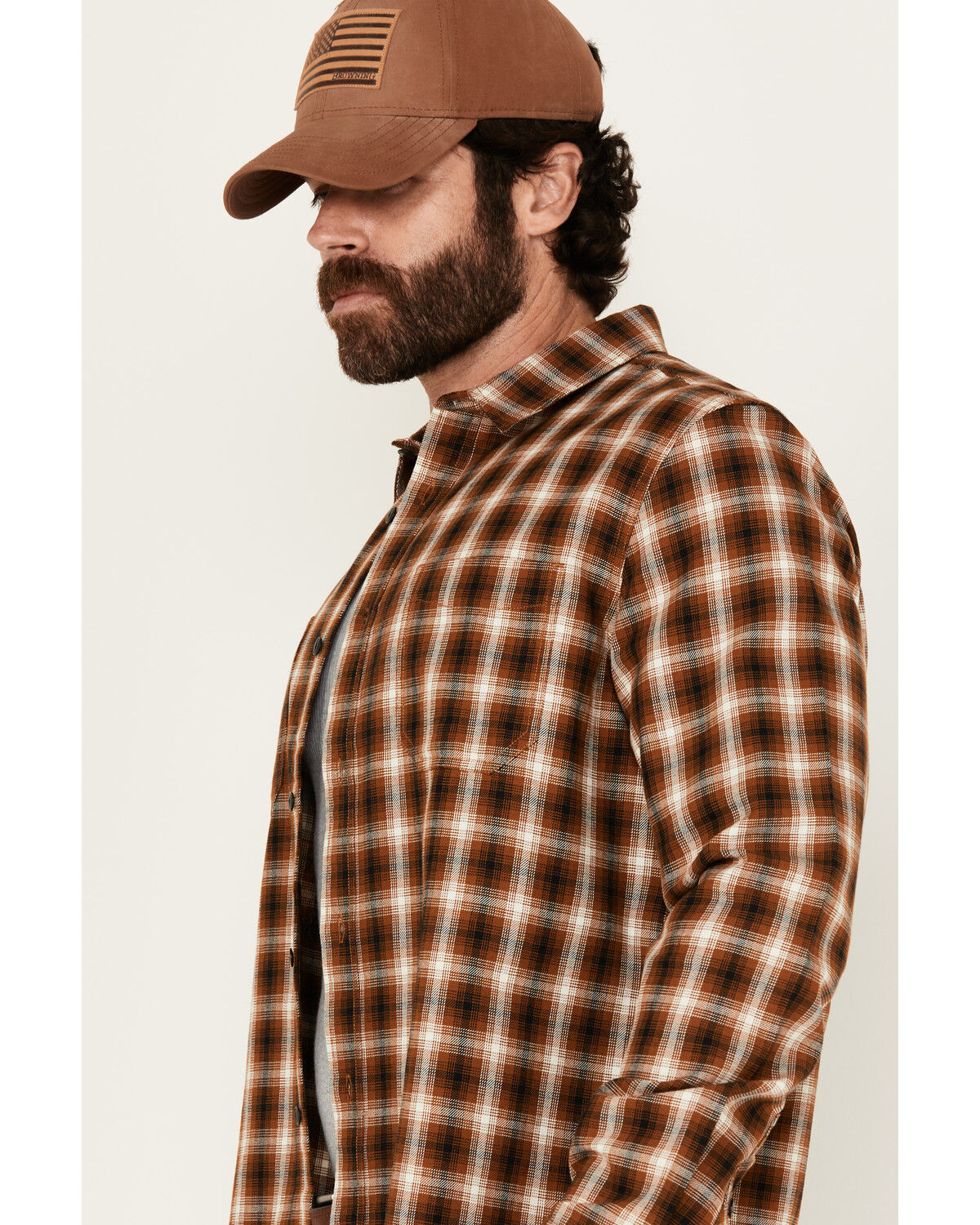 Image #2 - Brothers and Sons Men's Dorado Plaid Print Long Sleeve Button-Down Western Shirt, Brown, hi-res