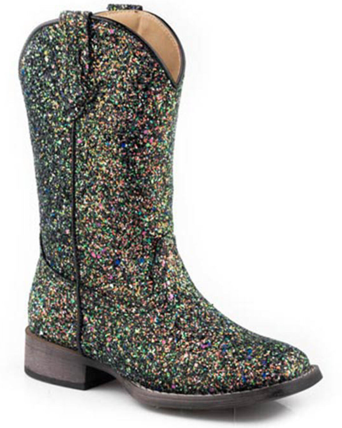 Image #1 - Roper Little Girls' Glitter Galore Western Boots - Broad Square Toe, Black, hi-res