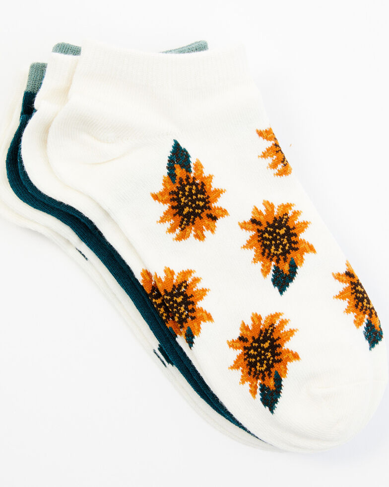 Shyanne Women's Floral Cactus No-Show Socks - 3-Pack, Multi, hi-res