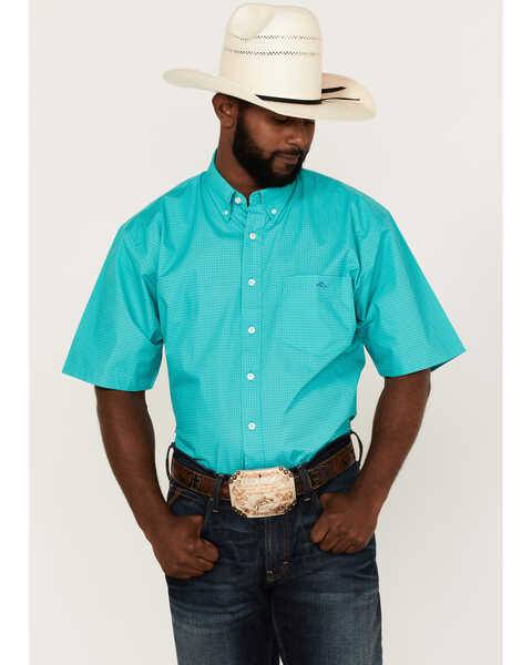 Resistol Men's Medley Diamond Geo Print Short Sleeve Button Down Western Shirt , Turquoise, hi-res