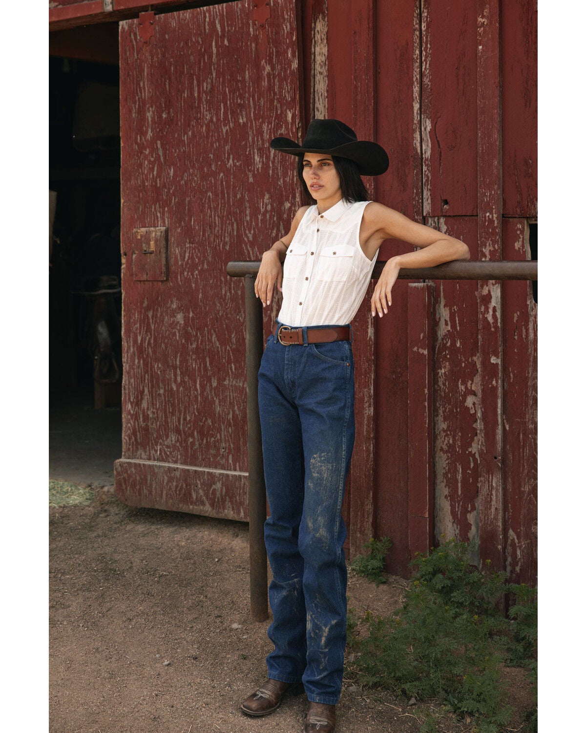 Shyanne Women's Shadow Striped Sleeveless Button-Down Western Shirt, Cream, hi-res