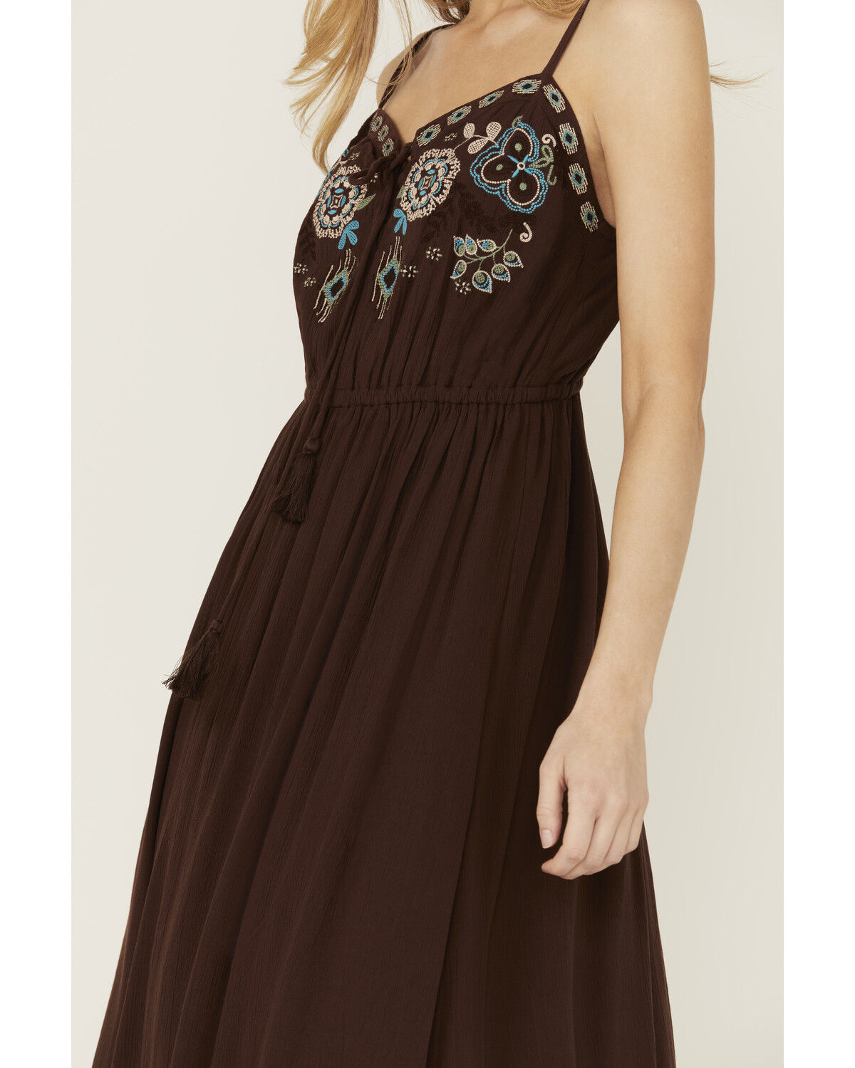 Image #3 - Shyanne Women's Embroidered Tie Front Midi Dress, Dark Brown, hi-res