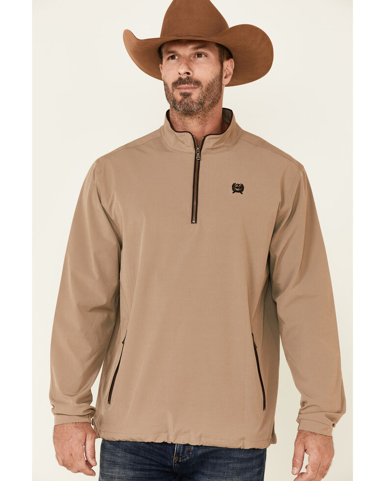 Cinch Men's Stone Lightweight Stretch 1/2 Zip-Front Windbreaker Jacket , Stone, hi-res