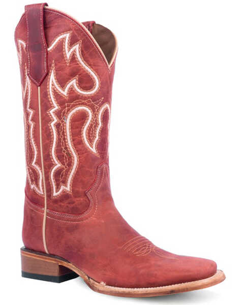 Image #1 - Corral Women's Distressed Embroidered Western Boots - Broad Square Toe , Red, hi-res