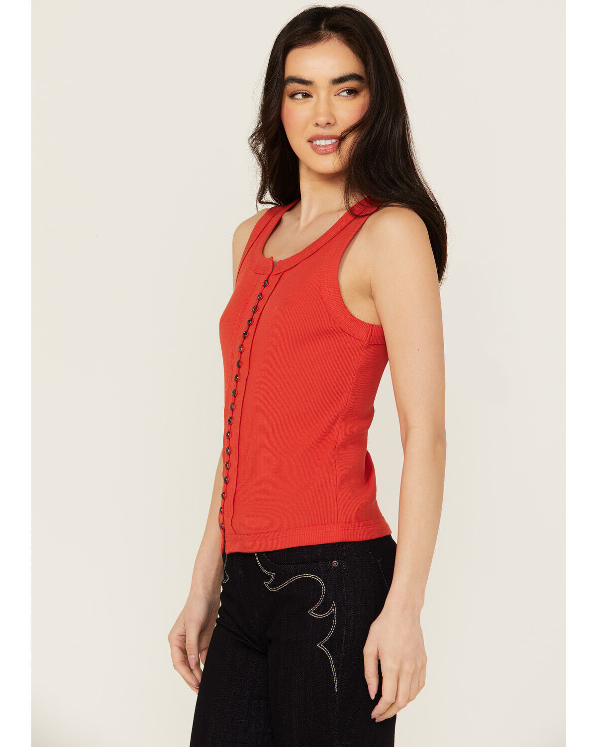 Image #2 - Idyllwind Women's Edna Button Front Ribbed Tank, Dark Orange, hi-res