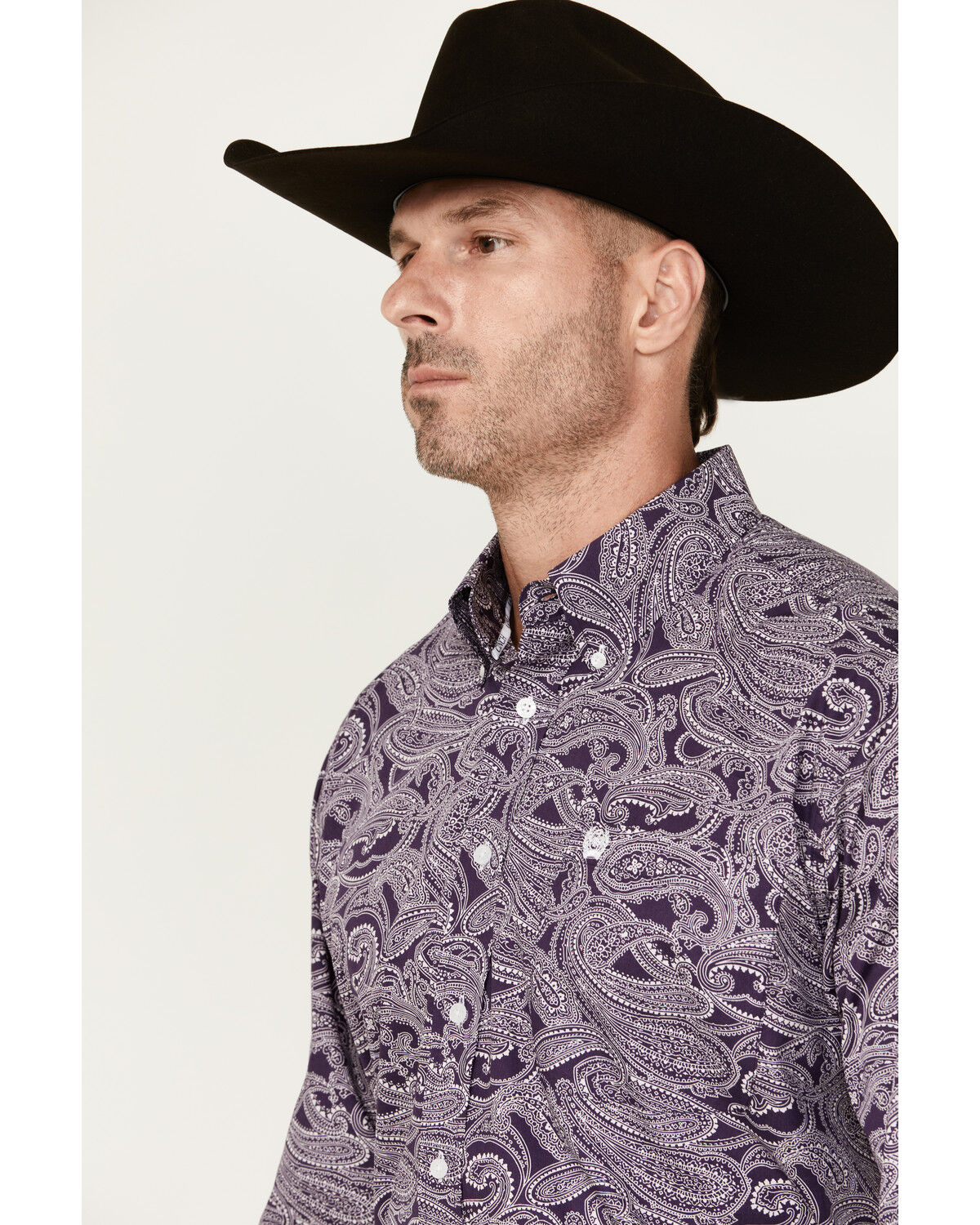 Image #2 - Cinch Men's Paisley Print Long Sleeve Button-Down Western Shirt, Purple, hi-res