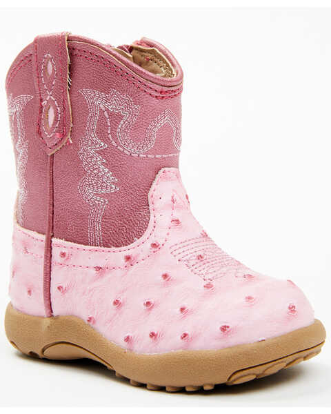 Image #2 - Roper Infant Boys' Ostrich Print Western Boots - Round Toe, Pink, hi-res