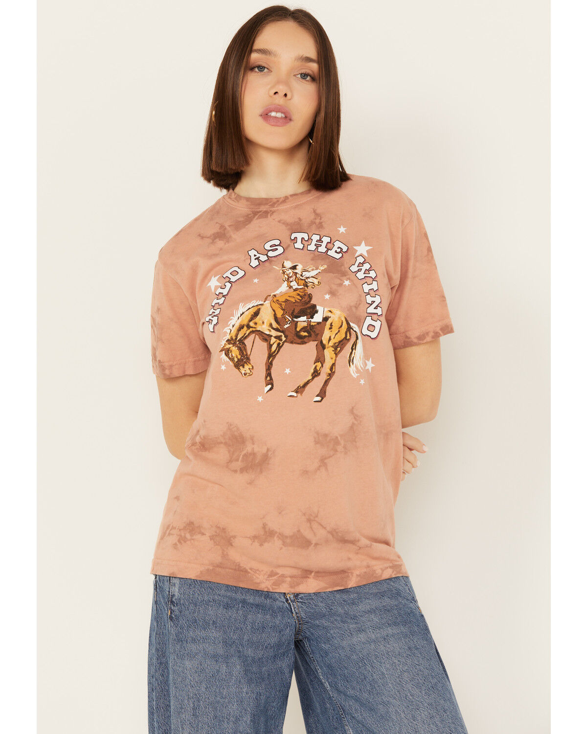 Image #1 - American Highway Women's Wild As The Wind Tie Dye Short Sleeve Graphic Tee, Mauve, hi-res