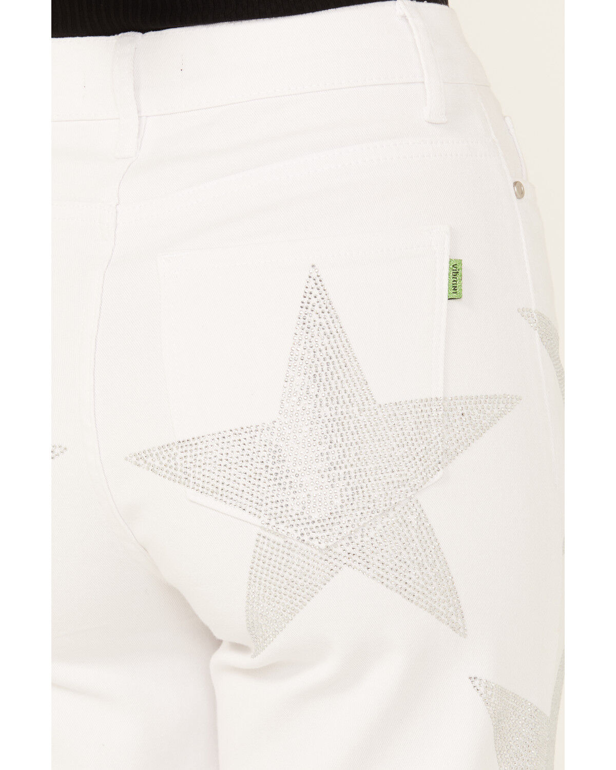 Image #4 - Vibrant Denim Women's Rhinestone Star High Rise Wide Leg Jeans, White, hi-res