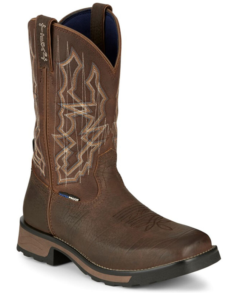 Tony Lama Men's Anchor Water Buffalo Pull-On Soft Western Work Boots - Wide Square Toe , Brown, hi-res