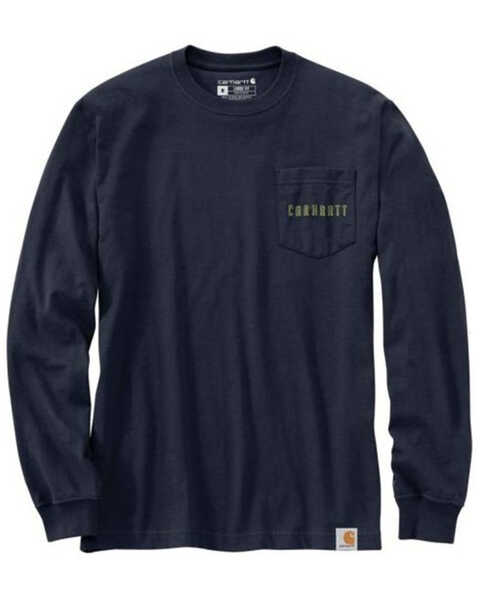 Carhartt Men's Loose Fit Heavyweight Long-Sleeve Pocket Graphic T-Shirt , Navy, hi-res