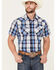 Image #1 - Rodeo Clothing Men's Plaid Print Short Sleeve Snap Western Shirt, Blue, hi-res