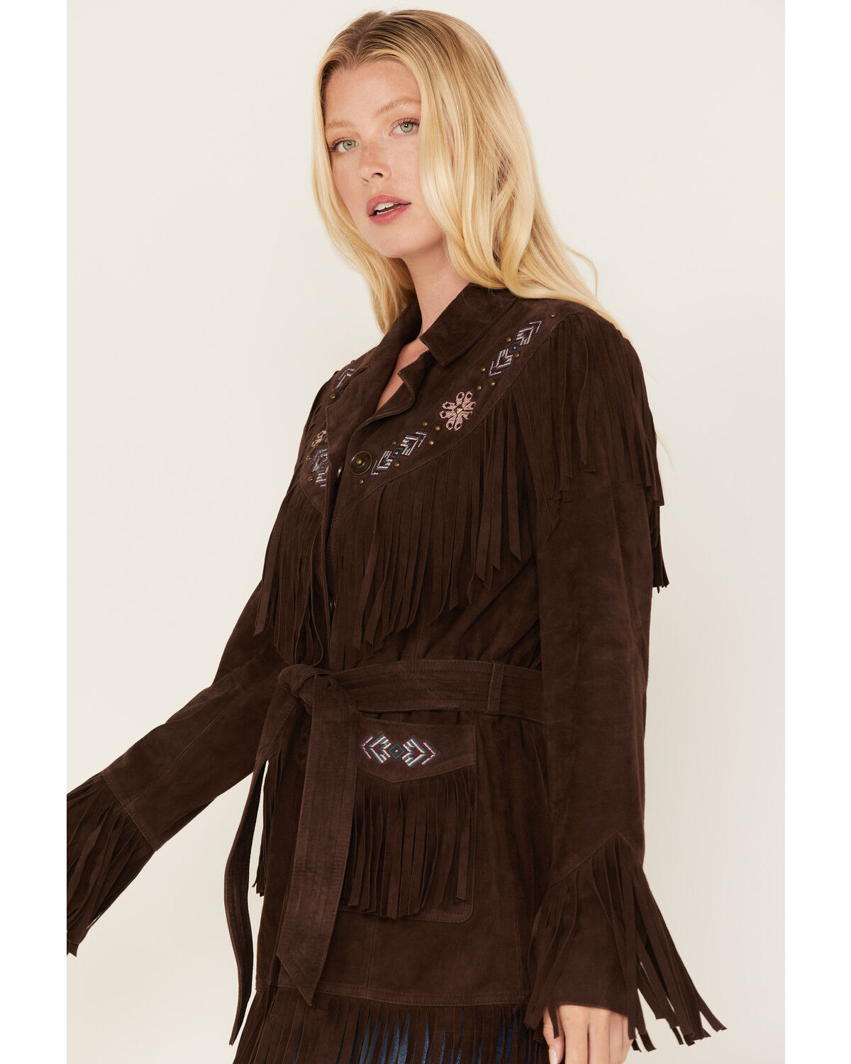 Image #3 - Idyllwind Women's Batavia Embroidered Fringe Suede Coat, Dark Brown, hi-res