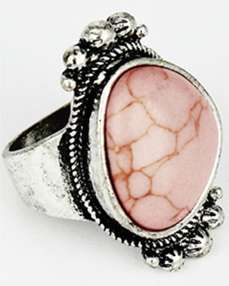Prime Time Jewelry Women's Pink Marble Silver Statement Ring, Silver, hi-res