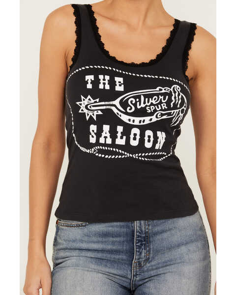 Image #3 - Bandit Women's Silver Spur Saloon Lace Trim Graphic Tank, Black, hi-res