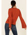 Shyanne Women's Solid Lace-Up Neck Pullover , Camel, hi-res