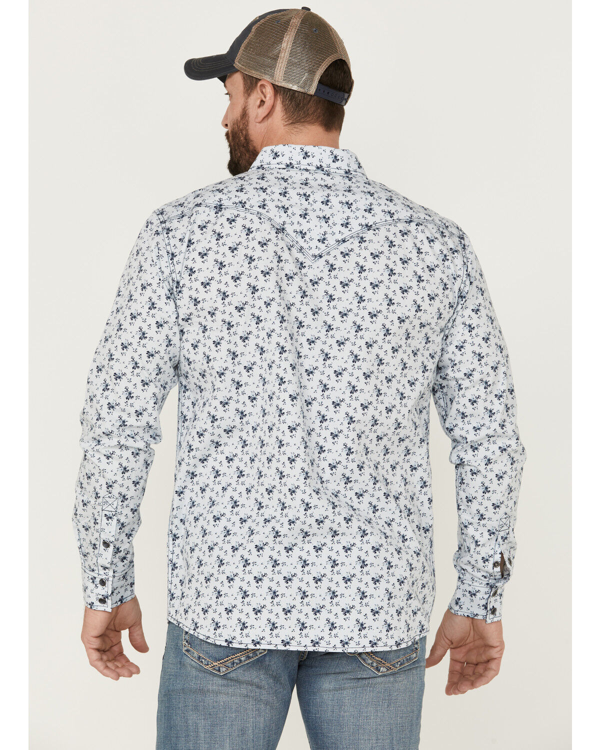 Image #4 - Moonshine Spirit Men's Bloom Floral Print Long Sleeve Snap Western Shirt, Light Blue, hi-res