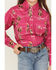 Image #2 - Cowgirl Hardware Girls' Cowgirl Print Long Sleeve Rhinestone Snap Stretch Western Shirt, Pink, hi-res
