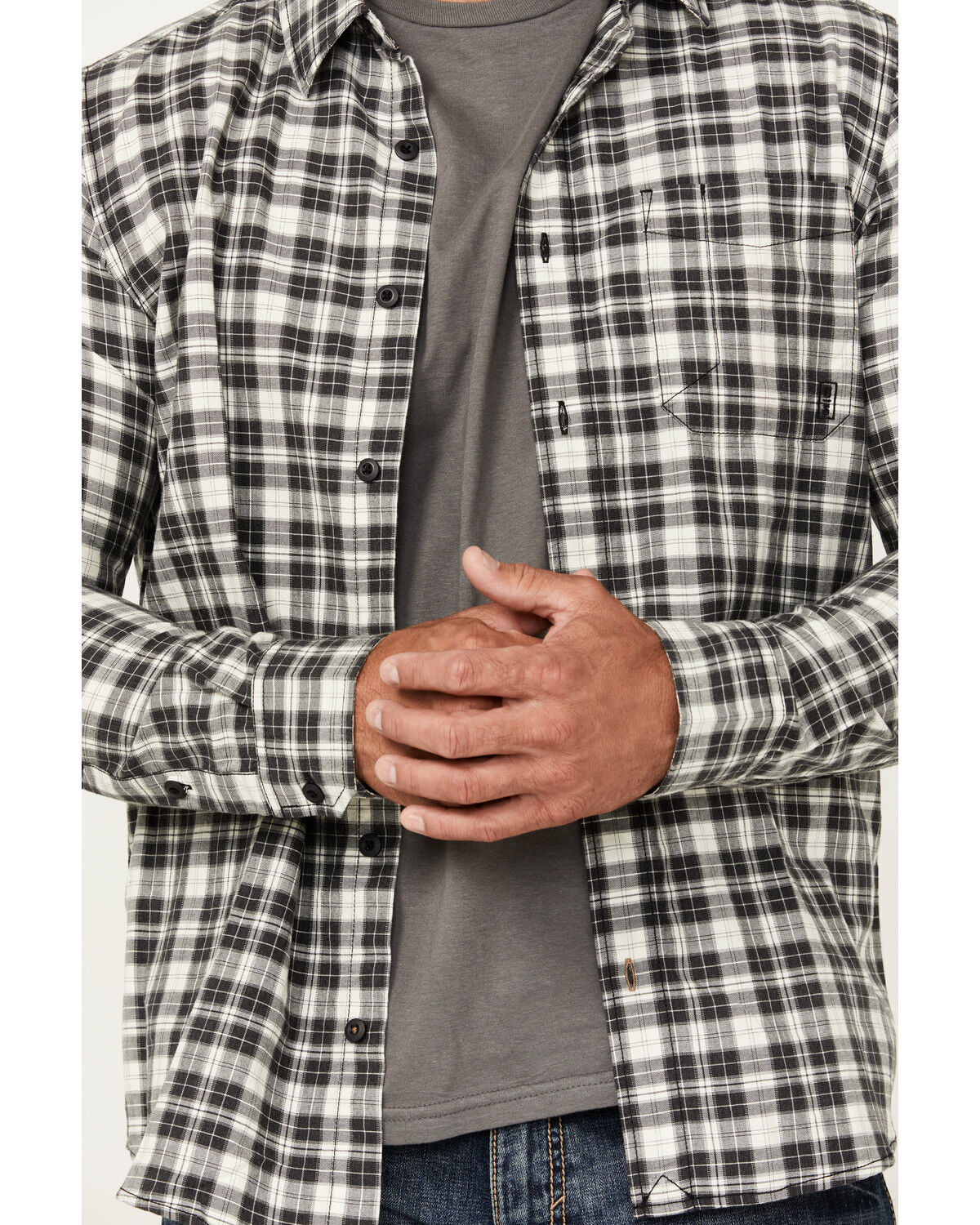 Image #3 - Brothers and Sons Men's Custer Herringbone Long Sleeve Button-Down Shirt, Charcoal, hi-res