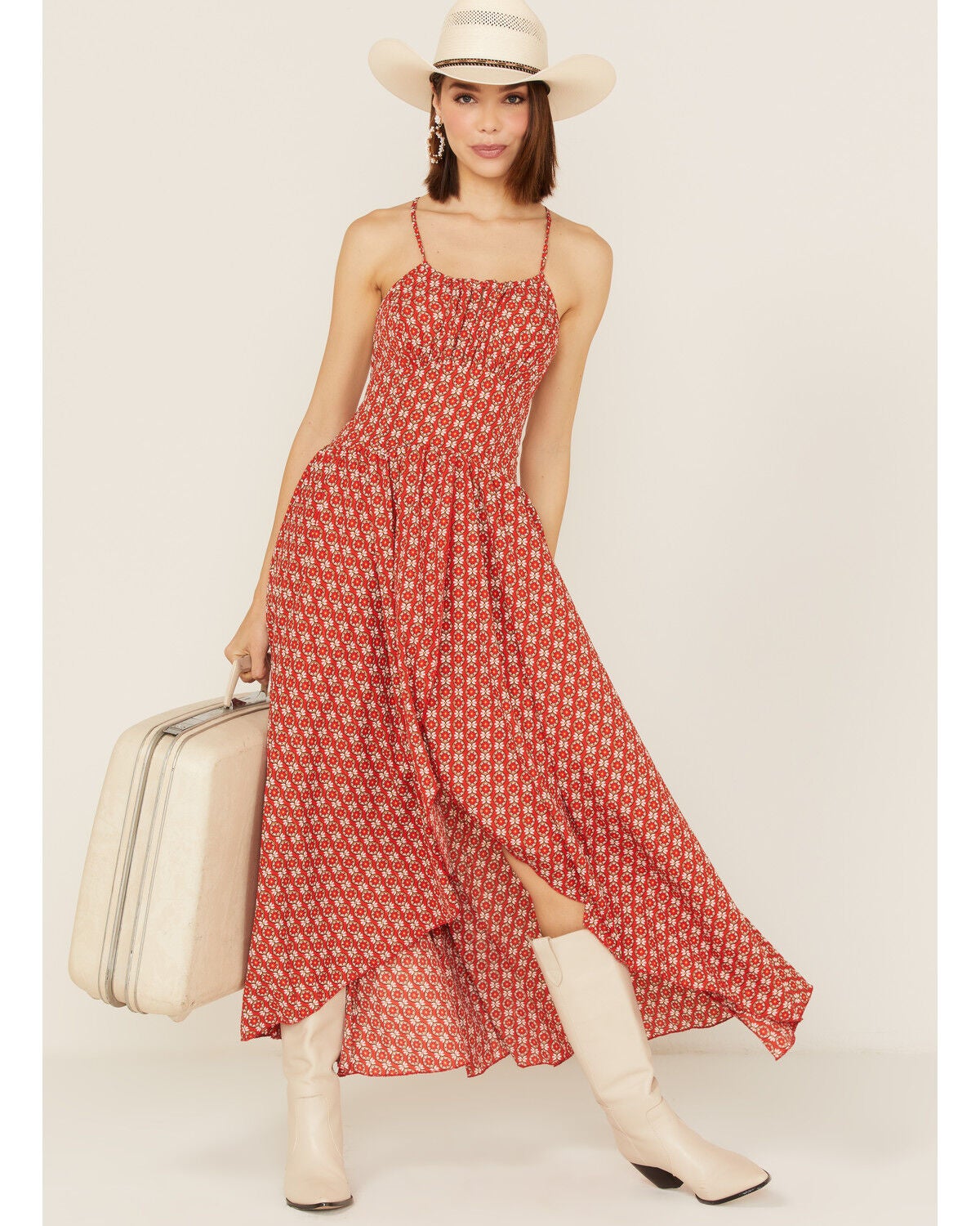 Molly Bracken Women's Printed Asymmetrical High-Low Dress, Red, hi-res