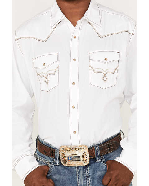 Rock 47 By Wrangler Men's Embroidered Long Sleeve Snap Western Shirt - Tall, White, hi-res