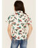 Image #4 - Shyanne Girl's Floral Print Short Sleeve Tie Front Western Pearl Snap Shirt, Ivory, hi-res
