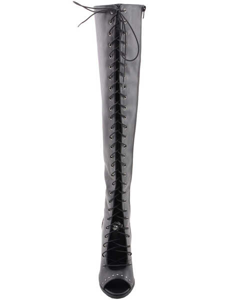 Image #5 - Milwaukee Leather Women's Open Toe Front Knee High Boots - Round Toe, Black, hi-res