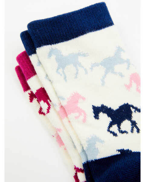 Shyanne Girls' Running Horses 2-Pack Crew Socks, Multi, hi-res