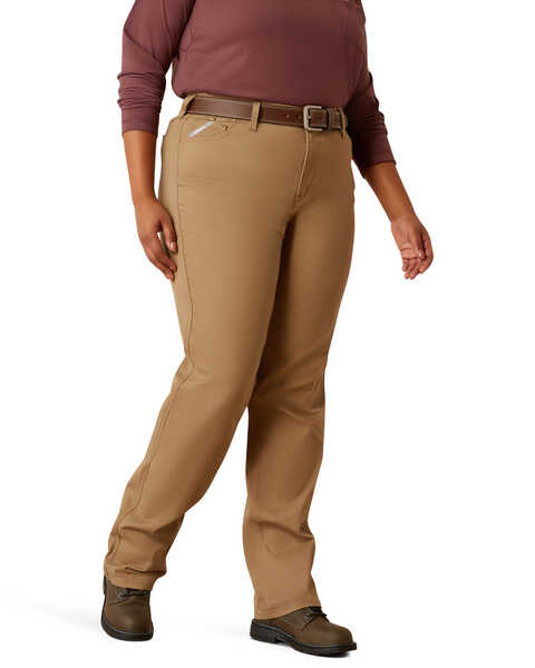 Image #1 - Ariat Women's Rebar PR Made Tough Straight Pants - Plus , Khaki, hi-res