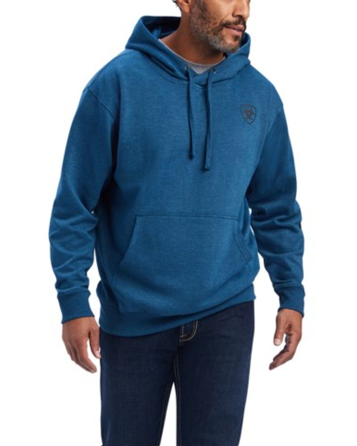 Image #1 - Ariat Men's Logo Graphic Hooded Sweatshirt - Tall, Blue, hi-res