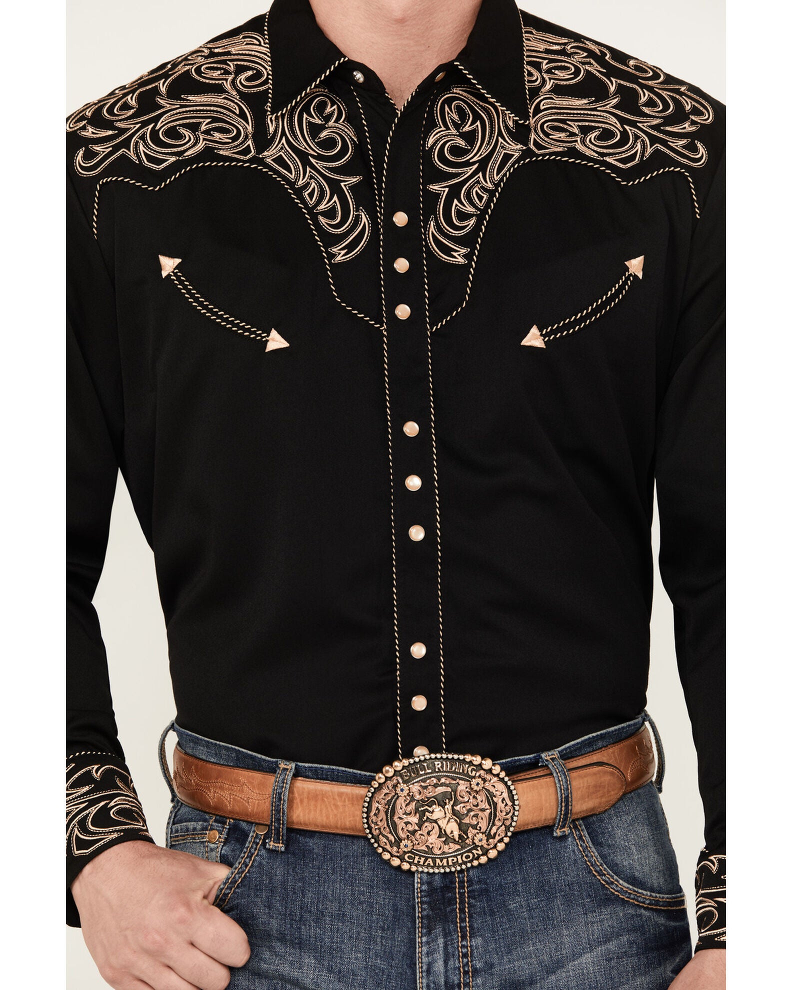 Scully Embroidered Scroll Shirt Black/Tan main image 1