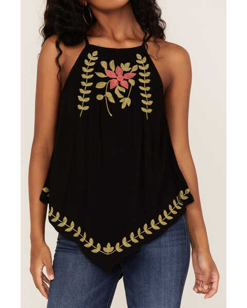 Image #3 - Band of the Free Women's Instant Karma Embroidered Floral Tank Top, Black, hi-res
