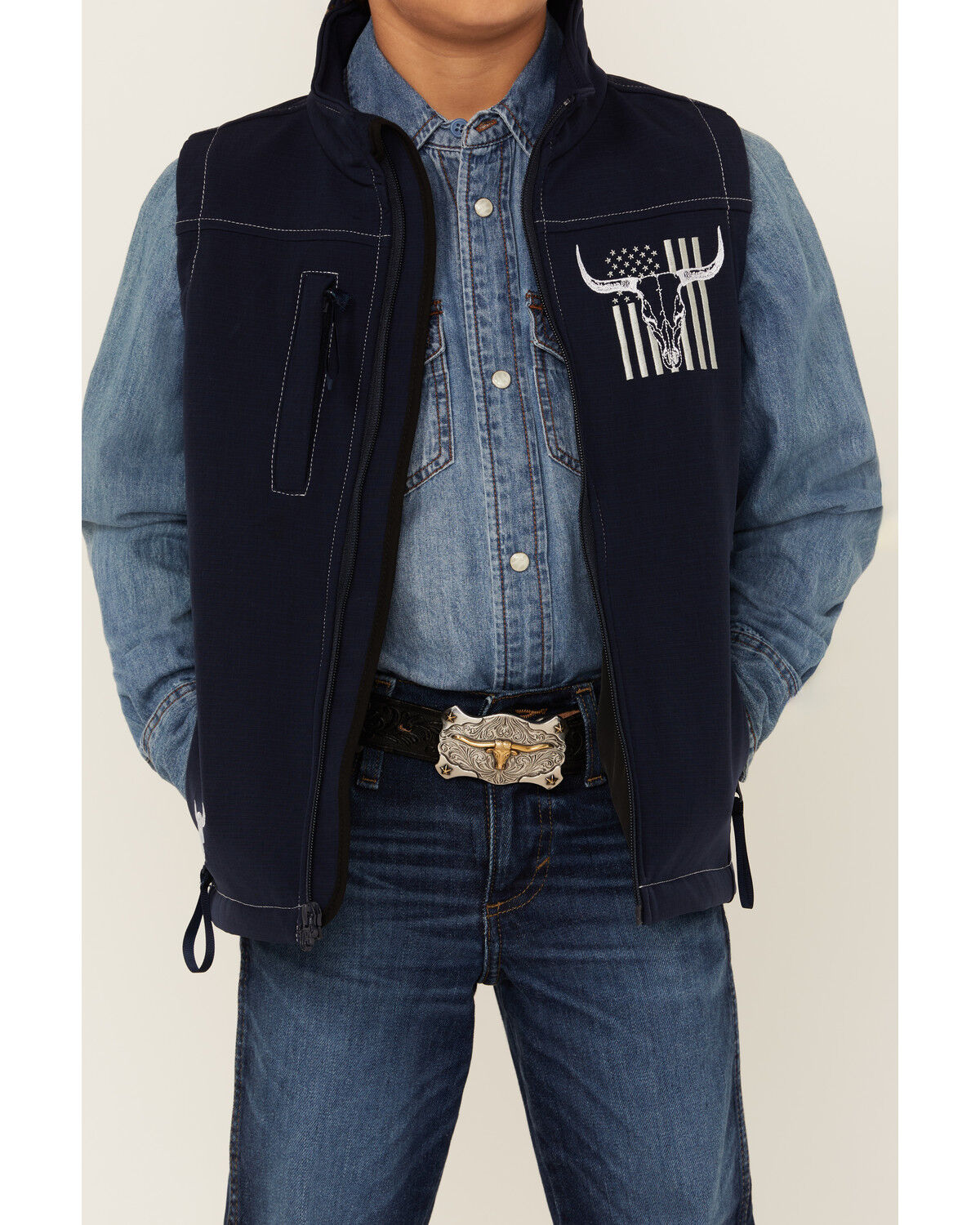 Image #3 - Cowboy Hardware Boys' Skull Flag Vest, Navy, hi-res